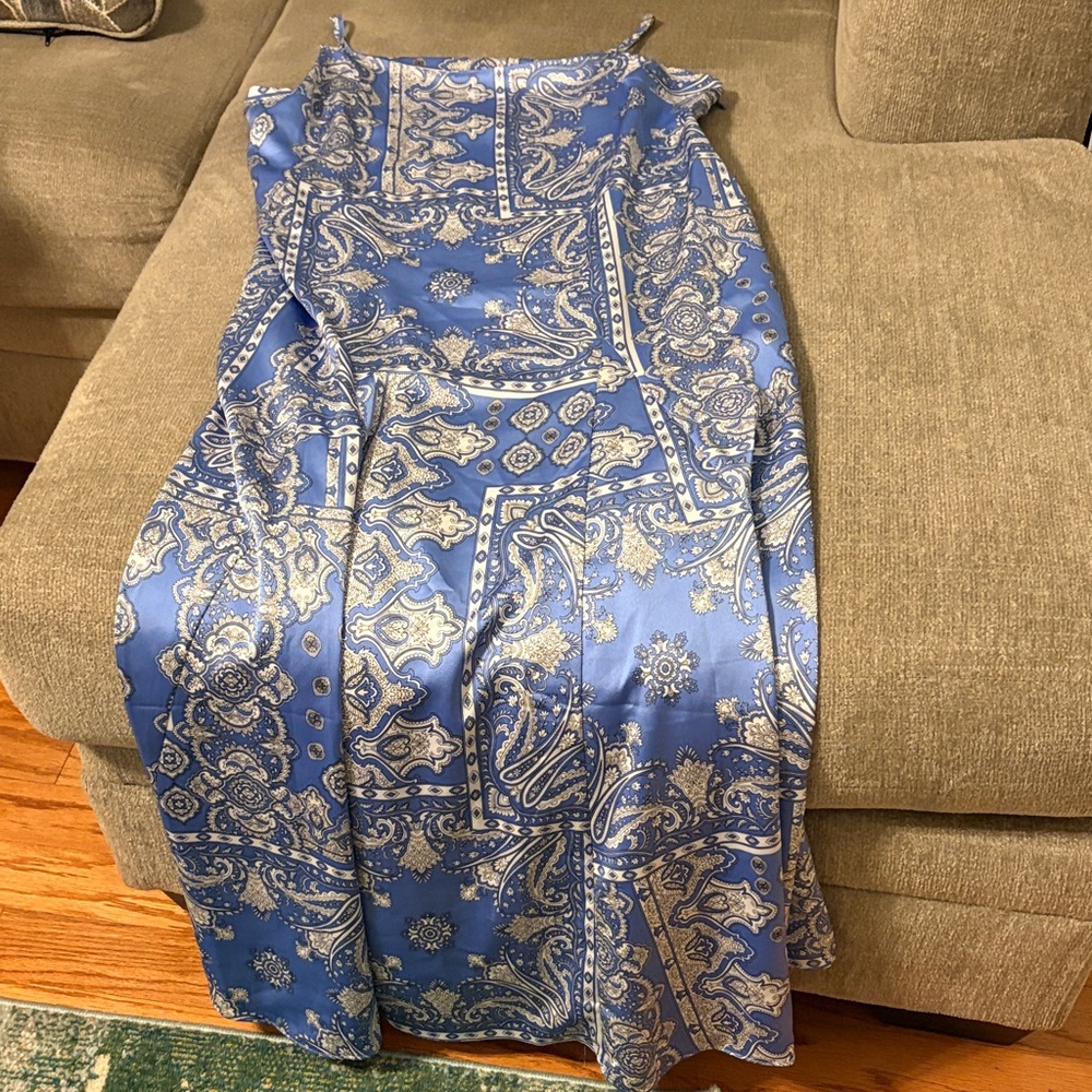 LOFT Blue and White Paisley Full Length Dress